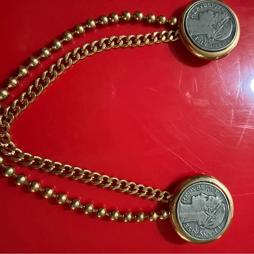 Vintage 2 French coin  pin chain unique, vintage piece rare unusual double pin - Picture 4 of 5